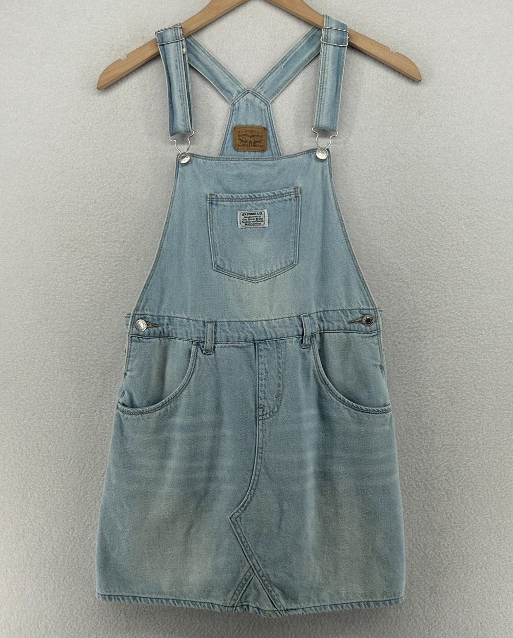 LEVIS Shortalls Youth Girls 16 Skirtall Denim Washed Bib Overall Cotton Blue